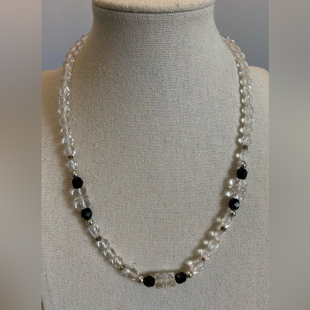Vintage Black and Clear Glass/Crystal Beaded Necklace